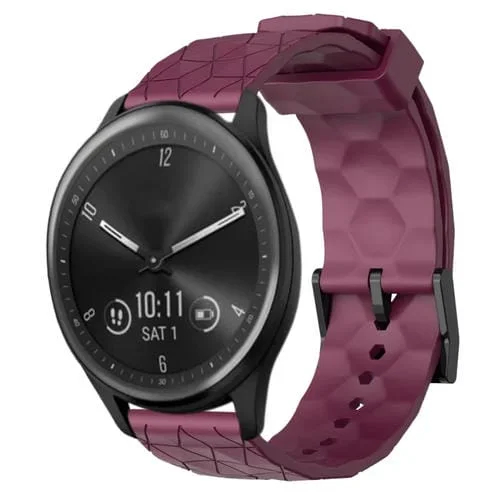 Banda de Reloj Silicona para Garmin Vivomove Sport 20mm Patrón de Fútbol (Rojo Vino)