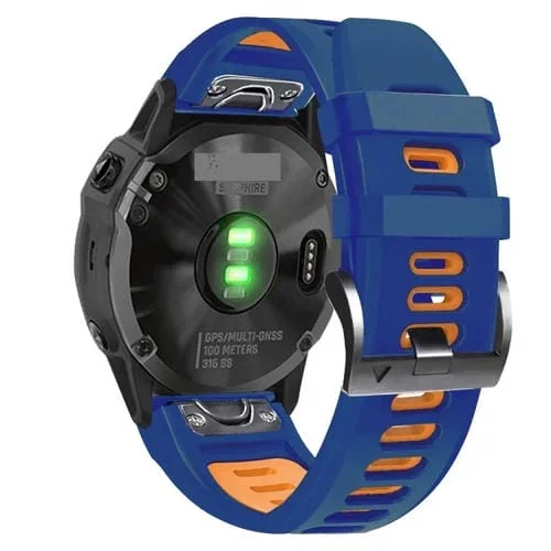 Banda Deportiva de Silicona para Garmin Fenix 7 22mm Dos Colores (Midnight Blue+Orange)