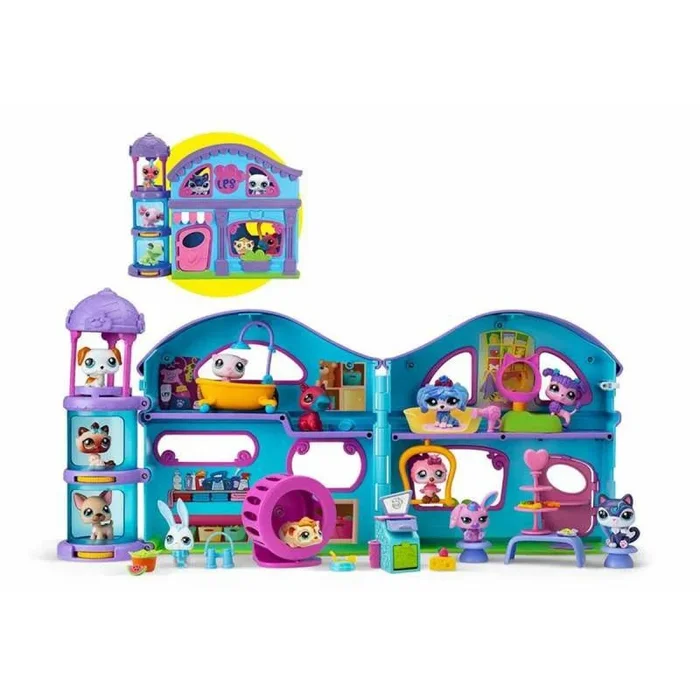 BANDAI Littlest Pet Shop CASA Deluxe Littlest Pet Shop – BF00596 Incluye 4 Mascotas, 1 Escenario de Juego, 20 Accesorios, 4 Tarjeta de coleccionista, 1 código Virtual, Gen 7, 4 años+