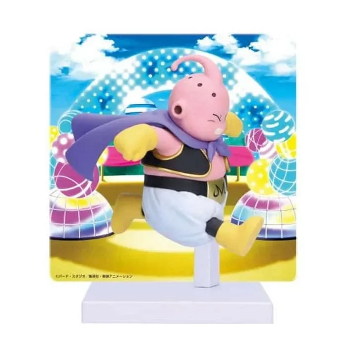 Banpresto Figura de Acción Coleccionable Majin Buu Dragon Ball Daima with Panel, 8 cm – BP28582P Multicolor, Optimo para los fanaticos del Anime
