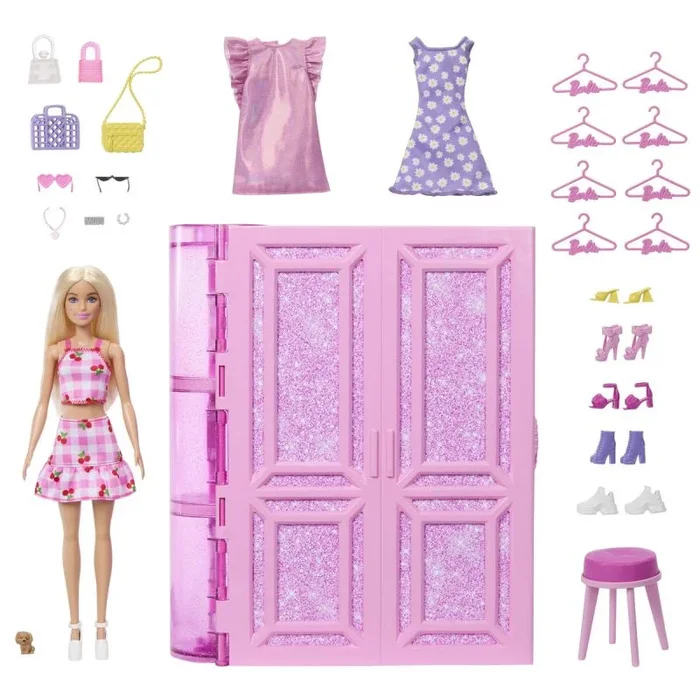 Barbie Dream Closet Muñeca Rubia con Armario de ensueño, Set de Juego con Ropa para muñecas, +25 Accesorios, Juguete +3 años (HXD58)