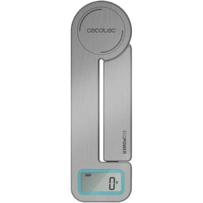 Báscula de cocina sin pilas, plegable y con acabado inox.