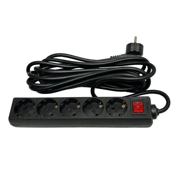 Base multiple negro 5 enchuf. e interrup.cable 5m 3gx1,5mm de cobre 3500w max