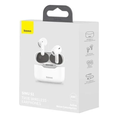 Baseus Earphone Bluetooth SIMU S1 ANC, TWS White (NGS1-02)
