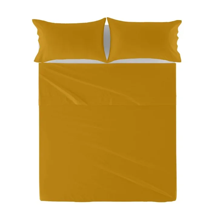 Basic Sábana Mostaza Mostaza, 260×270 cm (Cama 180/200), 100% Algodón, Calidad de 150