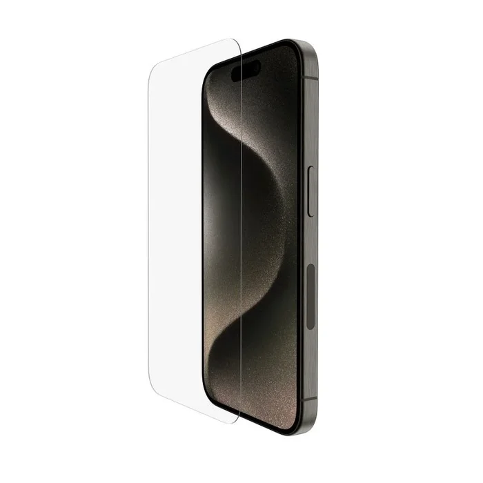 Belkin protector de pantalla con revestimiento ScreenForce UltraGlass 2 para iPhone 15 Plus, antiarañazos, grado 9H de dureza, bandeja de alineación fácil, sin burbujas, ultrafino, cobertura total