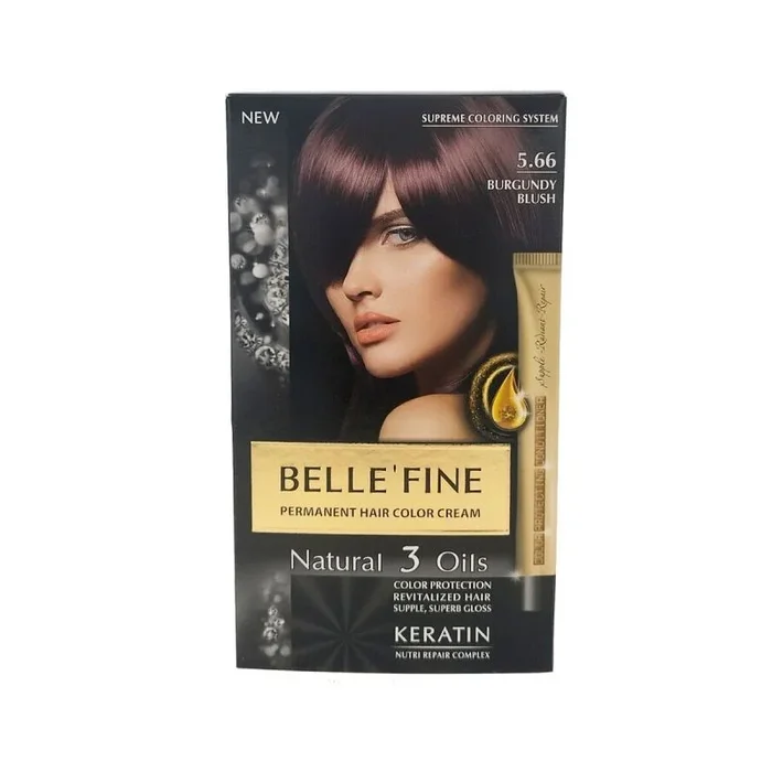BELLE’FINE® – Black Series – Tinte permanente natural – Con 3 aceites y queratina – Rojo borgoña