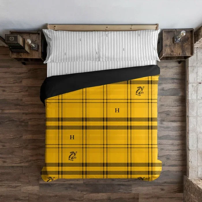 BELUM | Funda nórdica Harry Potter, Funda nórdica con Botones 100% algodón Modelo Hufflepuff Cuadro para Cama de 90 (155×220 cm.)