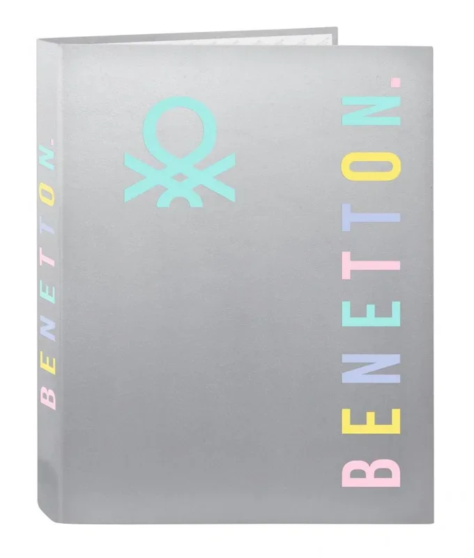 BENETTON SILVER – Carpeta con Folios 4 Anillas, Ideal para Niños de Diferentes Edades, Cómoda y Versátil, Calidad y Resistencia, 26.5×33 cm, Color Plata