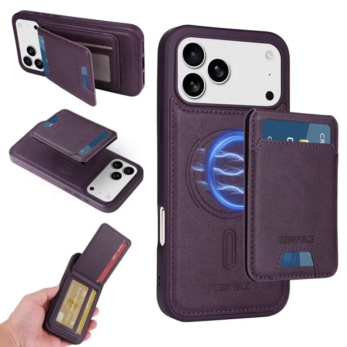 BETOPNICE – Funda tipo cartera con tapa vertical y desmontable MagSafe para iPhone 17 Pro Max (morado)