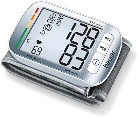 Beurer BC50 – Tensiómetro de muñeca, indicador OMS, memoria 2 x 60 mediciones, gris (657.07)