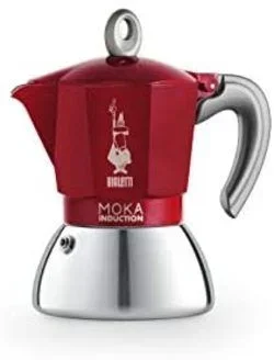 Bialetti – Cafetera Moka de Inducción, Adecuada para todo tipo de Placas, 4 Tazas de Café Espresso (150 Ml), Rojo