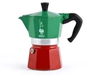 Bialetti – Moka Express Italian Collection: Icónica Cafetera Italiana para Espresso, Auténtico Café Italiano, 3 Tazas (130 ml), Aluminio, Color Verde/Rojo