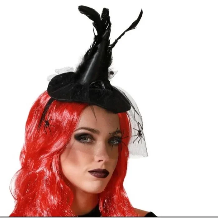 BigBuy Carnival Diadema Sombrero Bruja Halloween Plumas