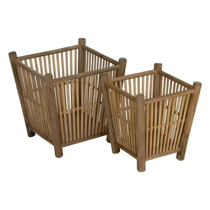 BigBuy Garden Set de Maceteros Natural Bambú 32,5 x 32,5 x 34 cm (2 Unidades)