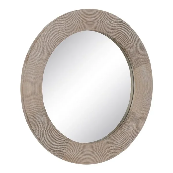 BigBuy Home Espejo de Pared Blanco Natural Cristal Madera de Mango Madera MDF Vertical Redondo 91,5 x 3,8 x 91,5 cm