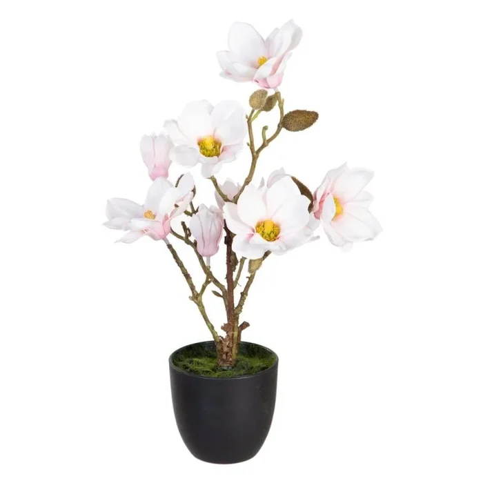 BigBuy Home Planta Decorativa Poliéster Polietileno Hierro 25 x 25 x 49 cm Magnolia – Marca EAN: 8445146040435