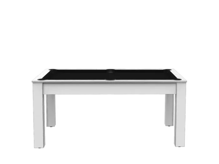 Billard texas 6 pieds convertible en table à manger – 6 personnes – coloris blanc laqué tapis noir