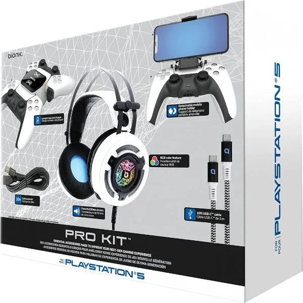 Bionik pro kit 5 en 1 (headset+base de carga doble+soporte movil+cable de carga 3m+cable extensible)