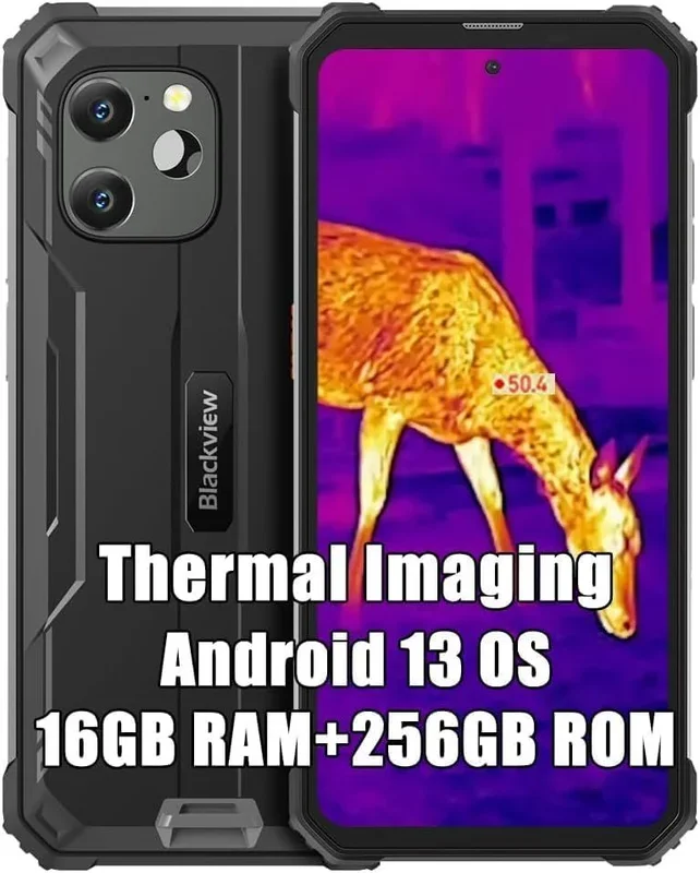 Blackview BV8900 Móvil Resistente 2023, 16GB+256GB IP68 Smartphone Todoterreno, 64 MP+Cámara Termográfica, 6.5″ FHD+, 10000 mAh 33 W, Android 13 Telefono Movil Antigolpes, GPS/NFC/OTG, Negro