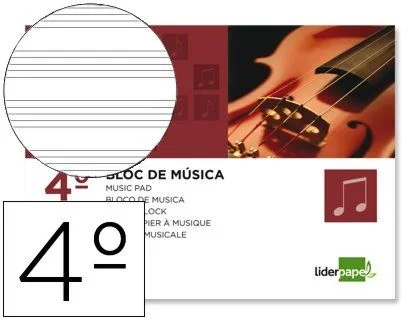 Bloc musica liderpapel pentagrama 5mm cuarto 20 hojas 100g/m2 grapado