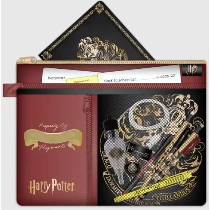 Blue Sky Studios Harry Potter – Estuche para lápices con múltiples bolsillos y estuche de transporte, con cremallera para guardar suministros de papelería para los fans de Harry Potter, 34 x 25 cm,