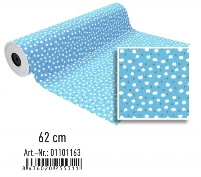 Bobina Papel Regalo ANDINA, 62 cm. x 85 m. Azul Margaritas