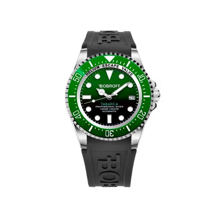 Bobroff Tabarca – Reloj de Hombre automático Diver Profesional de Buceo, 1000 m, Verde, 44MM, válvula de Helio BF0002bv-BFSTN