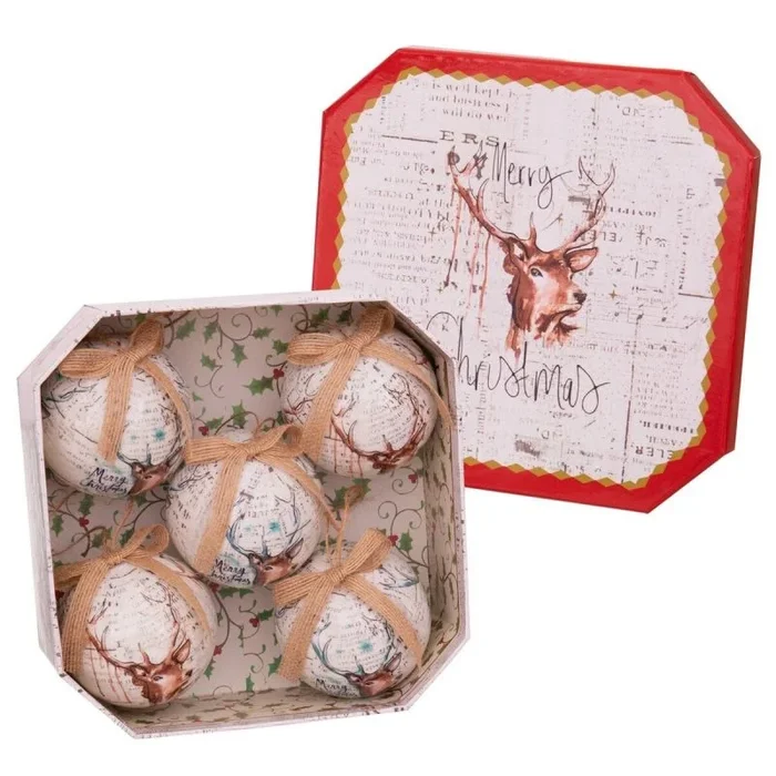 Bolas de navidad multicolor papel polyfoam ciervo 7,5 x 7,5 x 7,5 cm (5 unidades)