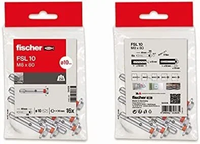 Bolsa 16 anclajes metalicos fsl 12 acabado hexagonal (m10x100) f544328 fischer