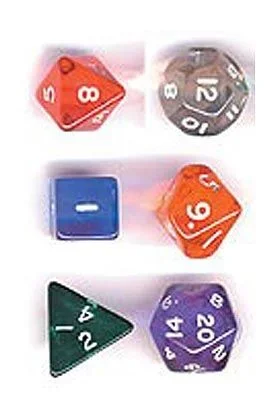 Bolsa 7 dados transparente (4,6,8,10,12,20 y 00 caras)