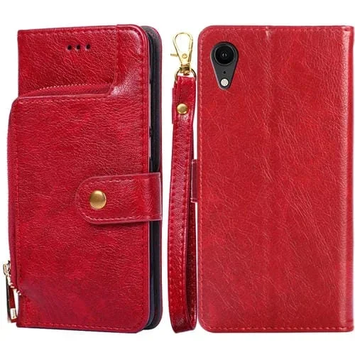 Bolsa con Cremallera Pu + TPU Funda de Cuero con Tapa Horizontal con Soporte para iPhone Xr (Rojo)