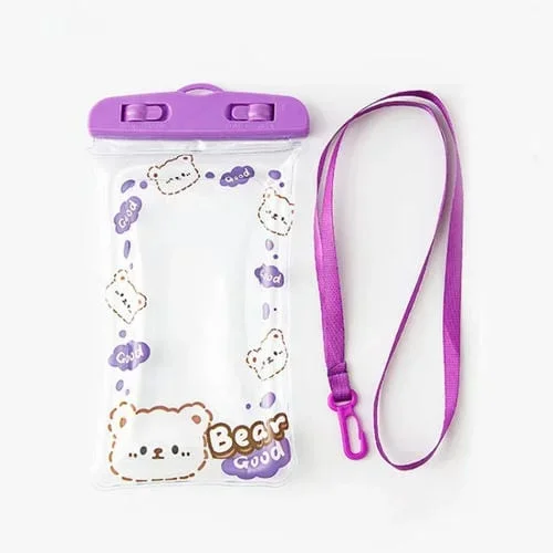 Bolsa Impermeable Para Teléfono Móvil Estuche Natación y Buceo Pantalla Táctil (Oso Morado)