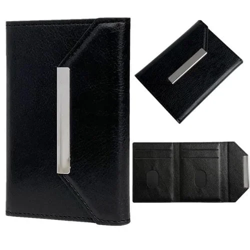 Bolso para Tarjetas con Hebilla de Metal Color Sólido (Negro)