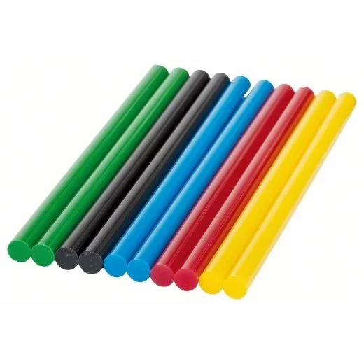 Bosch 10x Barritas de Pegamento Color (Rojo, Amarillo, Azul, Verde, Negro, Ø 7mm, Accesorios Pistolas de Pegamento)