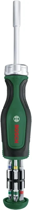 Bosch 1600A02BX2 Destornillador de Trinquete con 12 Puntas Cargador de Brocas Desplegable
