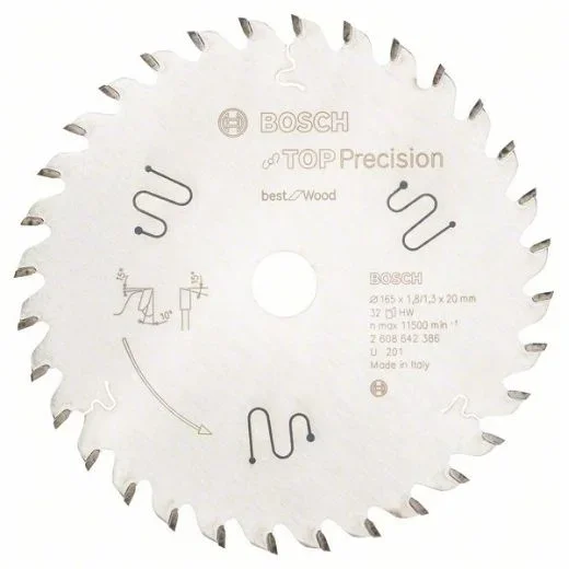 Bosch 2 608 642 386 – Hoja de sierra circular Top Precision Best for Wood – 165 x 20 x 1,8 mm, 32 (pack de 1)