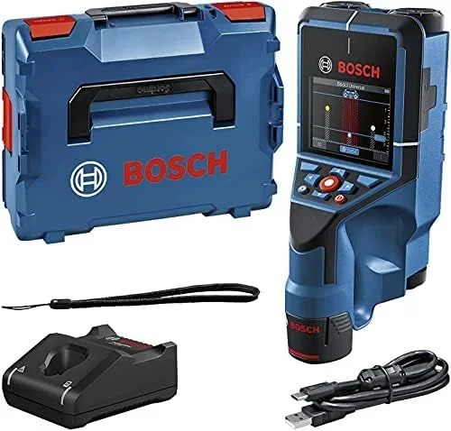Bosch Professional 12V System Detector D-tect 200 C (batería de 12 V, detección de cables con y sin tensión, tuberías de metal y plástico, pernos de madera y cavidades, cable USB-C™, L-BOXX)
