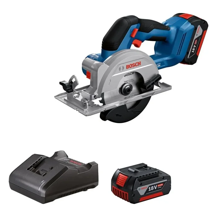 Bosch Professional 18V System sierra circular a batería GKS 18V-51, motor Brushless sin escobillas, incl 2 baterías 18V GBA 4 0Ah, cargador GAL 18V-20, 1 disco de corte 140 mm, guía paralela