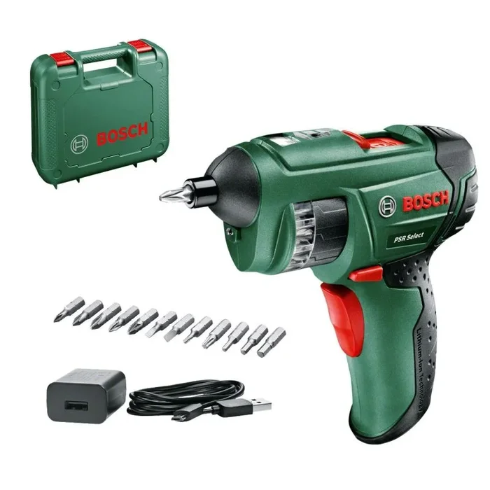 Bosch PSR Select – Destornillador inalámbrico (batería integrada de 1,5 Ah, 3,6 V, con micro USB, maletín de transporte)