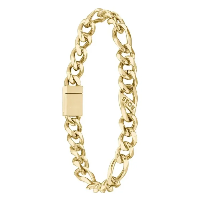 BOSS Rian Family 1580614S – Pulsera para hombre de acero chapado en oro fino iónico, One Size, Acero dorado fino chapado en iones, No es una piedra preciosa