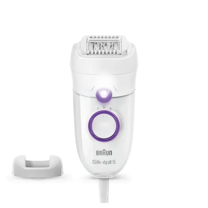 Braun – Depiladora Silk-épil 5 para mujer, apta para contornos difíciles, con ajuste de velocidad, depilación cómoda, ideal como regalo, 5-505 blanco y morado