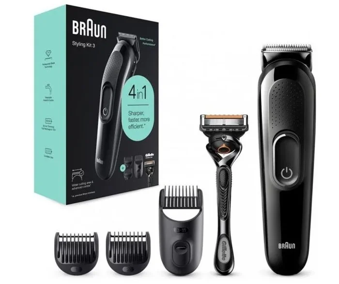 Braun cortapelos styling kit sk3300 con bateria y 3 accesorios + gillette proglide