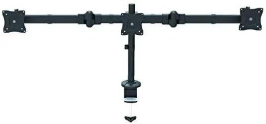 Brazo para 3 Monitores de Montaje en Escritorio – Soporte VESA Ergonómico para 3 Monitores de hasta 27″ – Mástil Articulado de Altura Ajustable de Grommet/Mordaza de Escritorio