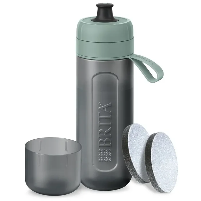 BRITA Botella deportiva Modelo ACTIVE Verde Oscuro (600ml) con 2 filtros MicroDisc, flexible sin BPA, filtra cloro, impurezas, hormonas, pesticidas y conserva minerales.