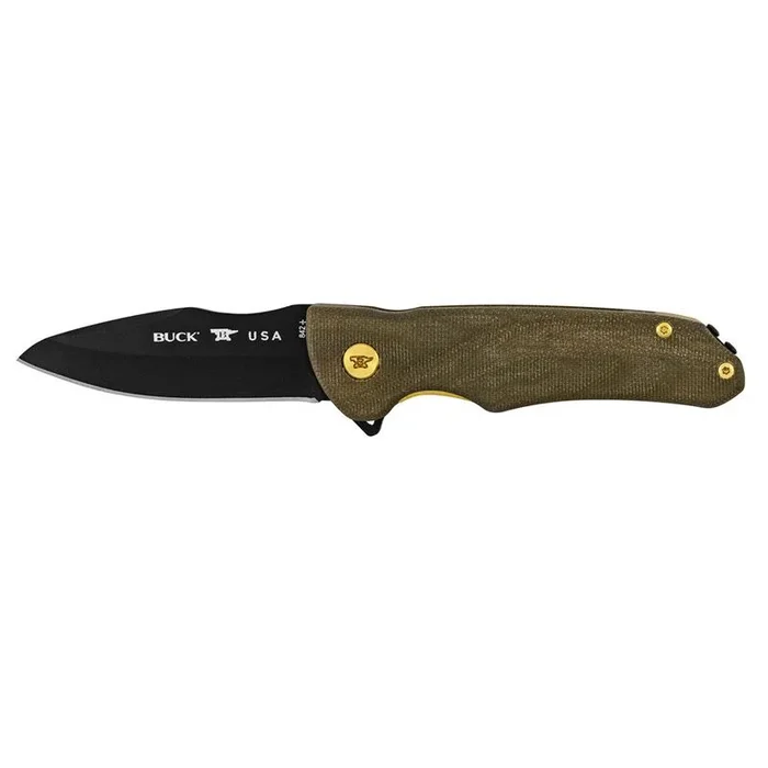 Buck Knives STE-0842GRSLE Cuchillo de Caza Sprint Ops Pro, Limited Drop Point con hoja de acero CPM S45VN con Carakote negro de 7,9 cm y mango Micarta de lona verde OD. Clip de bolsillo Tip-Up, Negro Cerakote Coated, Deep Carry, Removible