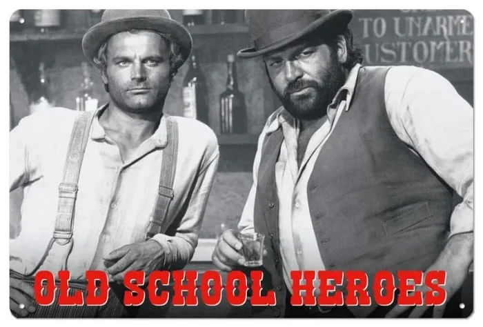 Bud spencer & terence hill placa de chapa old school heroes 20 x 30 cm