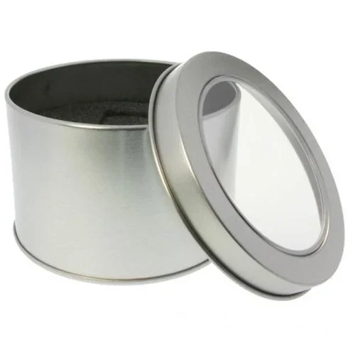 BVC Pack 25 Estuches para reloj y/o joyería metálico con ventana (Diametro 9 cm)