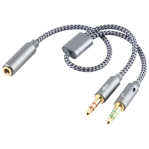 Cable 2 en 1 3,5 mm Hembra a Micrófono + Audio Macho 22 cm (Gris)