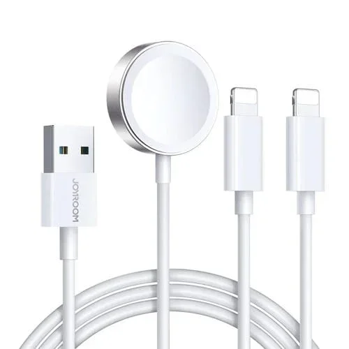 Cable 3 en 1 Joyroom S-Iw007 Usb A Doble 8 Pines y Cable de Carga Inalámbrica para Reloj Magnético (Blanco)